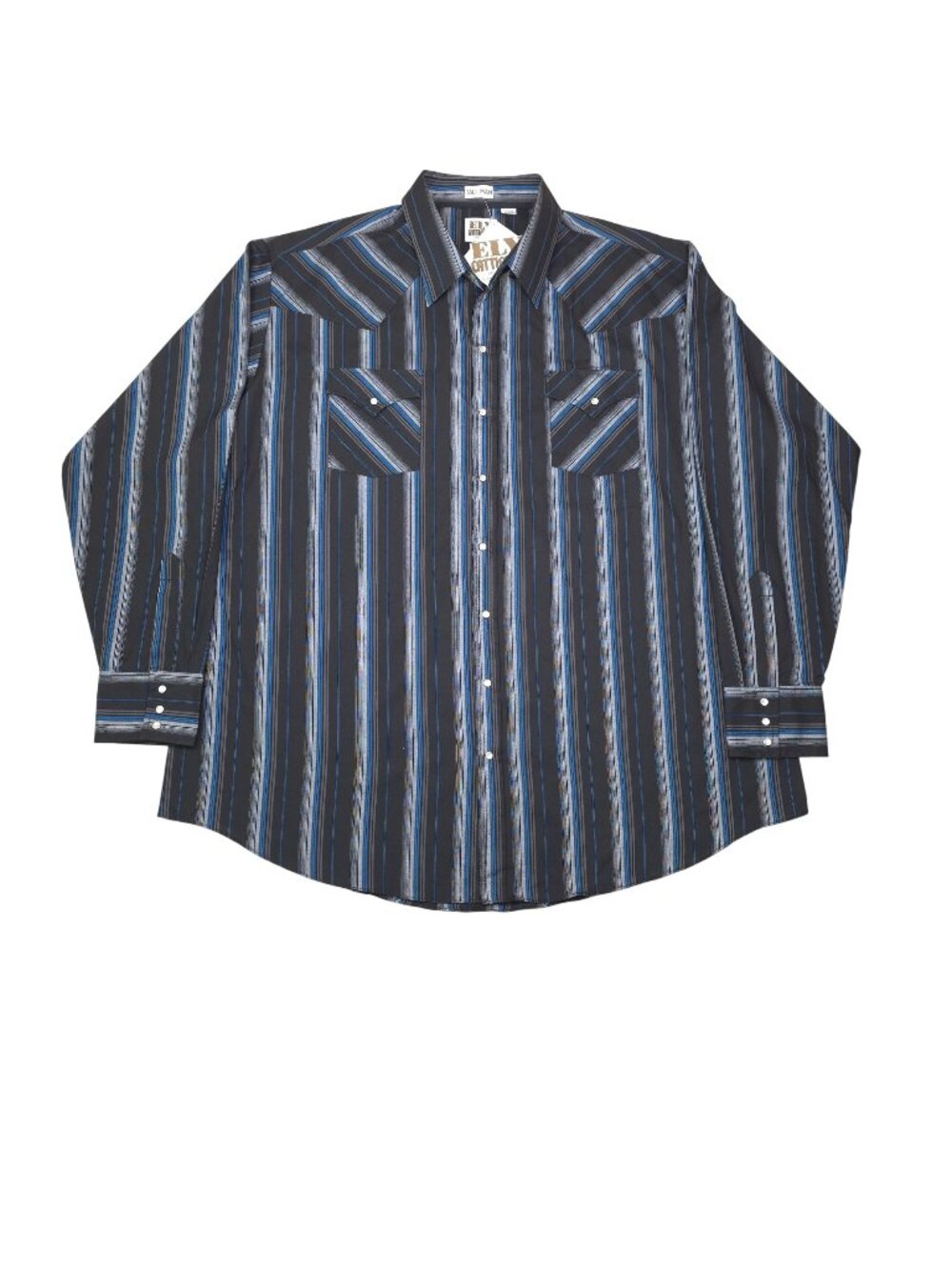 Ely Cattleman Tall Man 3XLT Western Long Sleeve Shirt Snap Striped Black Blue